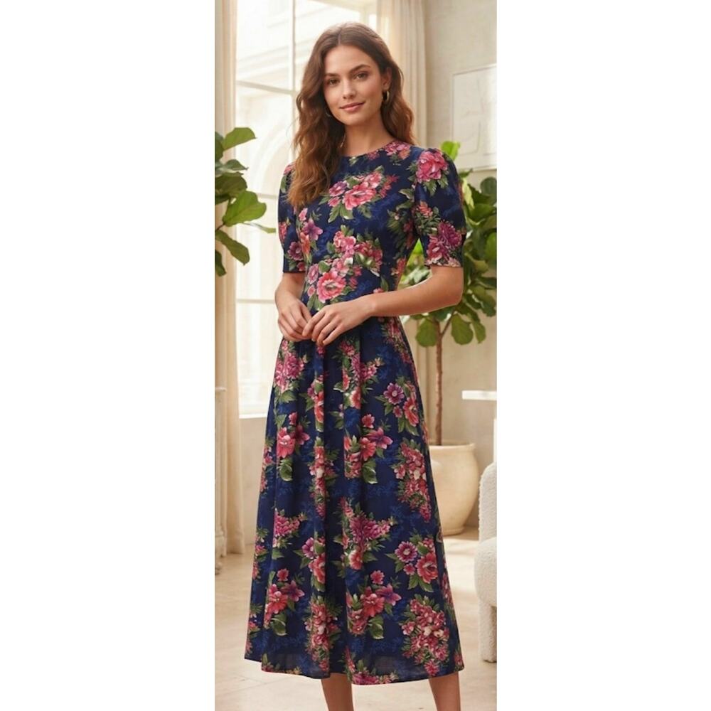 Vintage 80's Victorian Garden Style Yoke Waisted Midi Dress by Miss Dorby
